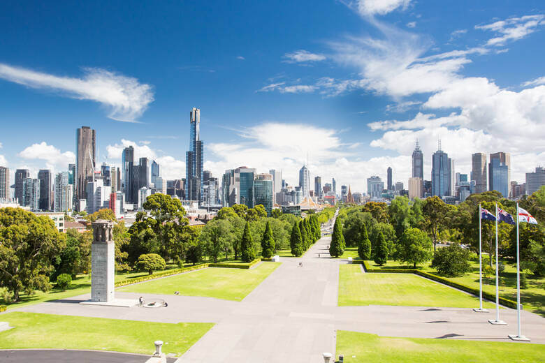 Die Skyline von Melbourne in Australien