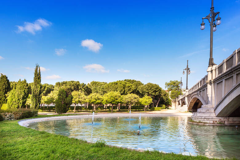 Bäume und Wasser im Turia-Park in Valencia