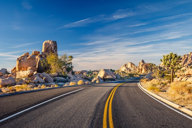 Straße durch den Joshua Tree Park in Kalifornien