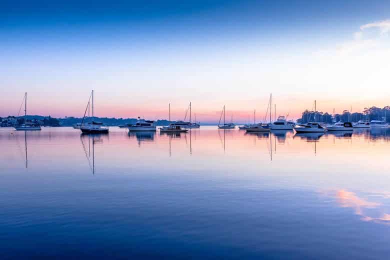 Sonnenuntergang über dem Lake Macquarie in Australien