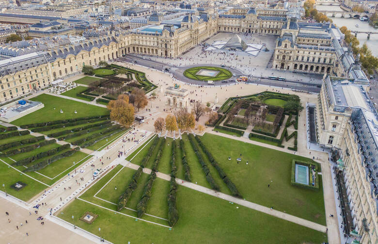 Blick von oben auf das Louve-Museum in Paris