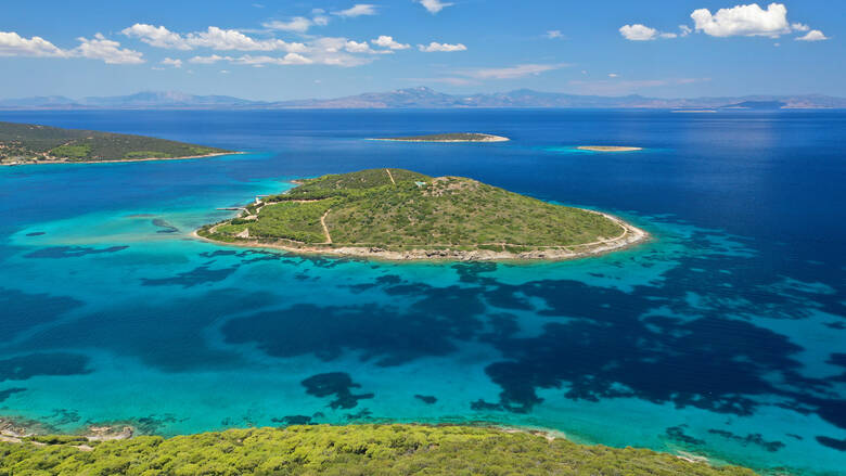 Die Mini-Insel Tragonisi vor Mykonos