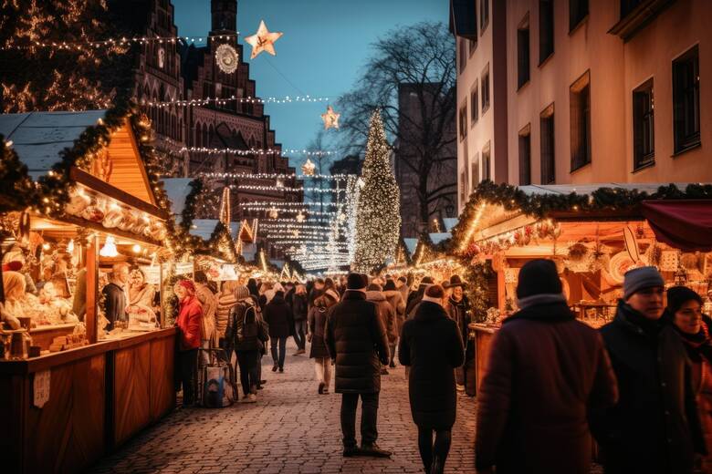 Menschen und Lichter auf dem Christkindlesmarkt 