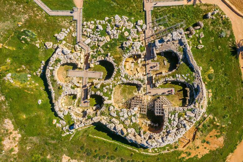 Blick auf den Ggantija-Tempel auf der Insel Gozo