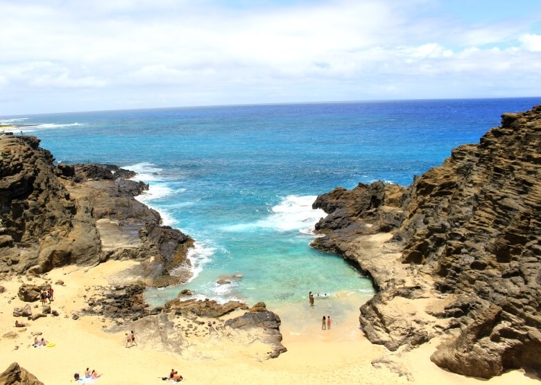 Blick auf Halona Beach auf Hawaii