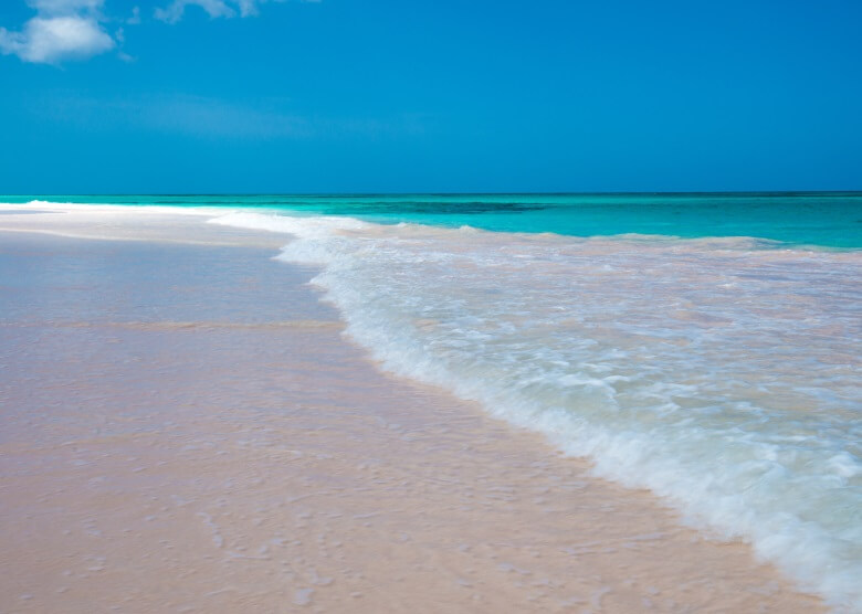 Strand mit pinken Sandkörnern auf den Bahamas