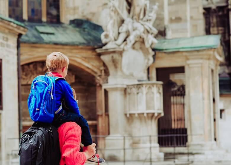 Vater und Sohn in der Stadt Wien, Österreich