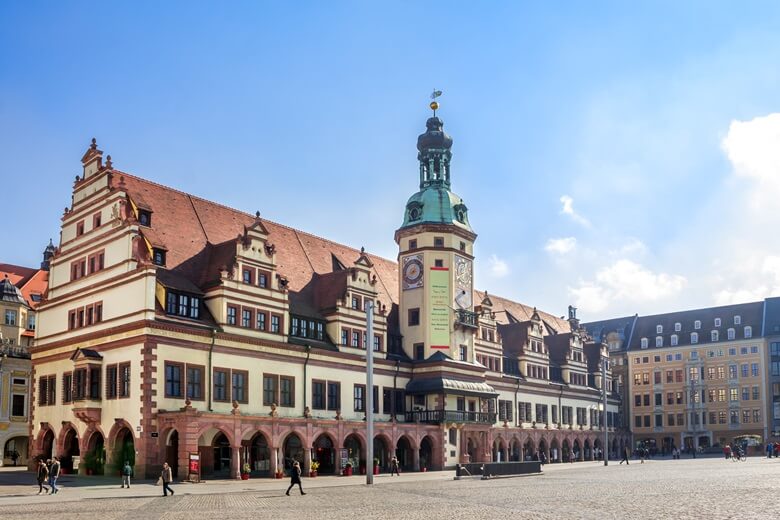 Die Innenstadt von Leipzig mit Kirche