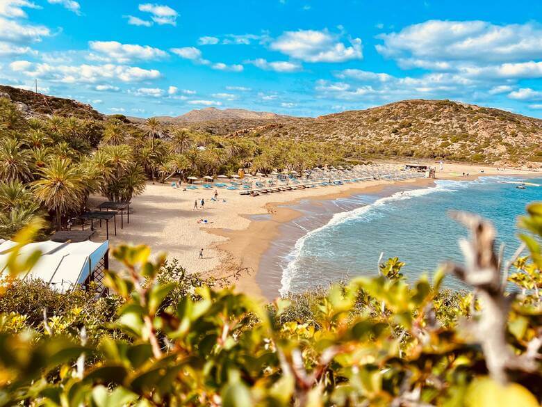 Blick auf den Palmenstrand von Vai auf Kreta