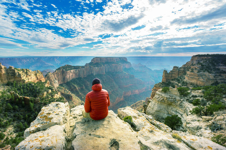 Mann schaut in die Schluchten des Grand Canyon