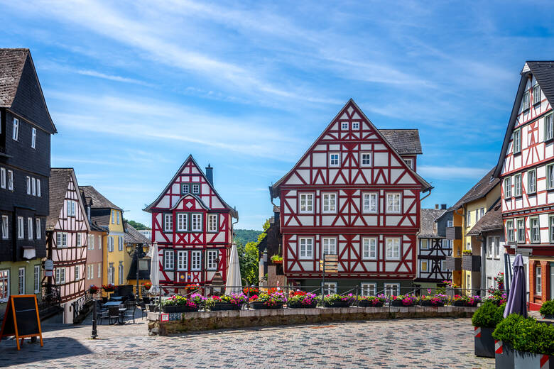 Fachwerkhäuser am Kornmarkt in Wetzlar auf der Deutschen Fachwerkstraße