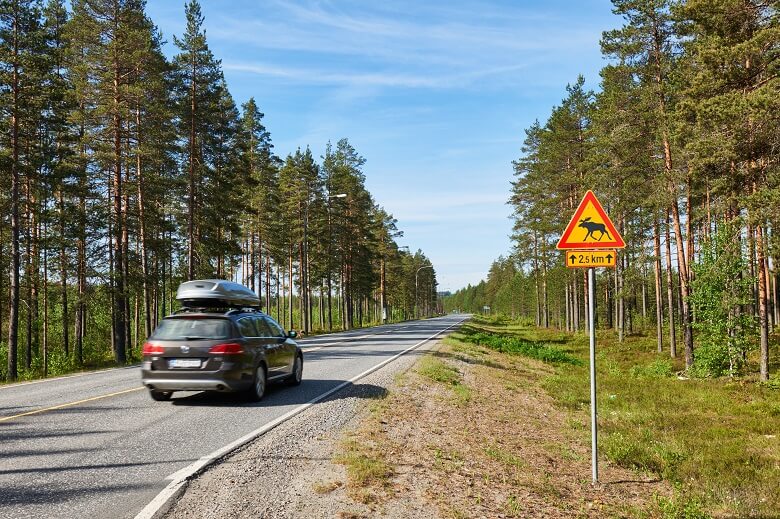 Verkehrsschild mit Elch in Finnland