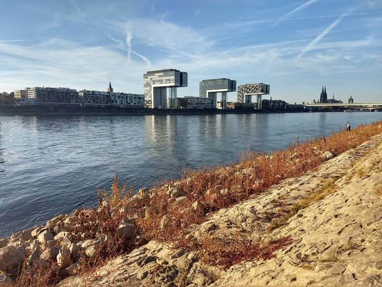 Blick auf die Kranhäuser und den Kölner Dom