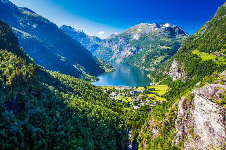 Geirangerfjord in Norwegen. Blick von oben