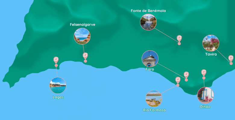 Karte für einen Roadtrip an der Algarve
